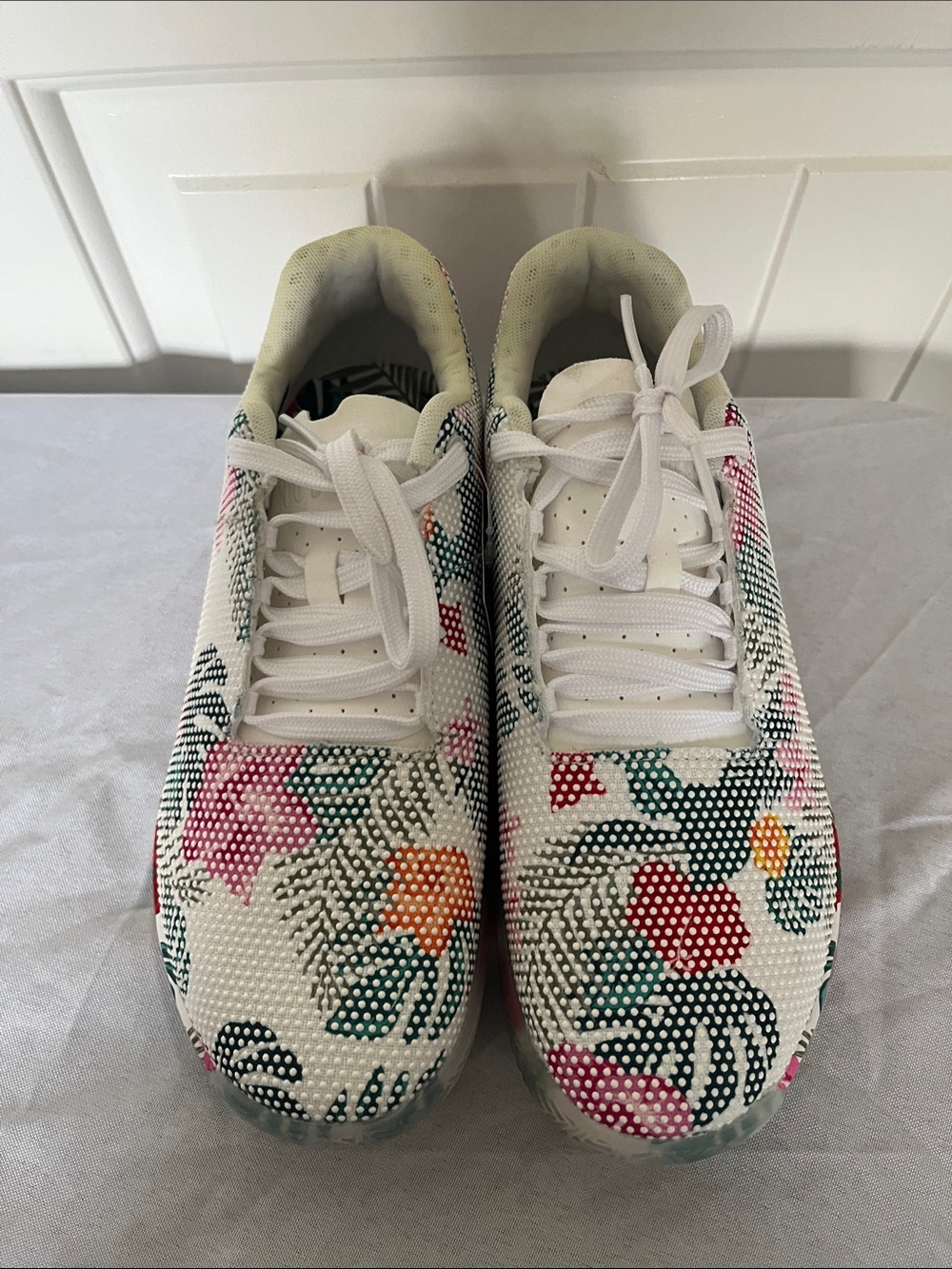 NOBULL White Kids Sneakers with Pink, Green & Orange Floral Print - Picture 2 of 6